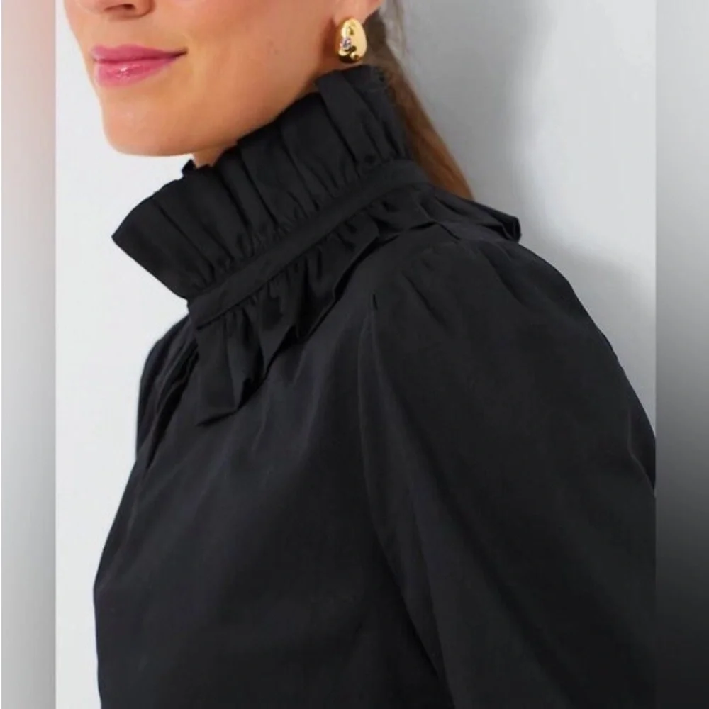 NWT - Tuckernuck Black Ruffle Neck Bouvier Blouse - XS - Picture 3 of 10
